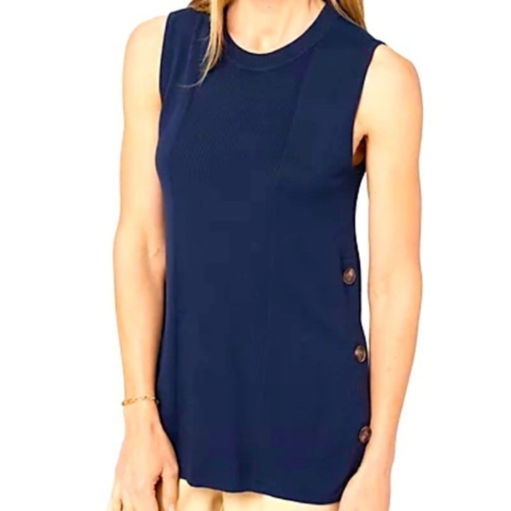 J Jason Wu Womens Plus Size 4X Blouse Sleeveless Sweater Top Blue Button Detail